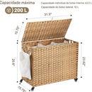 Cesto de roupa suja Songmics, 140 litros com 3 compartimentos