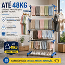 Varal de Chão Dobrável 3 Andares com Cabideiro Rodinhas Suporta 48kg Organizador Roupa
