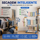 Varal de Chão Dobrável 3 Andares com Cabideiro Rodinhas Suporta 48kg Organizador Roupa