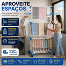 Varal de Chão Dobrável 3 Andares com Cabideiro Rodinhas Suporta 48kg Organizador Roupa