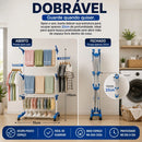 Varal de Chão Dobrável 3 Andares com Cabideiro Rodinhas Suporta 48kg Organizador Roupa