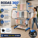 Varal de Chão Dobrável 3 Andares com Cabideiro Rodinhas Suporta 48kg Organizador Roupa